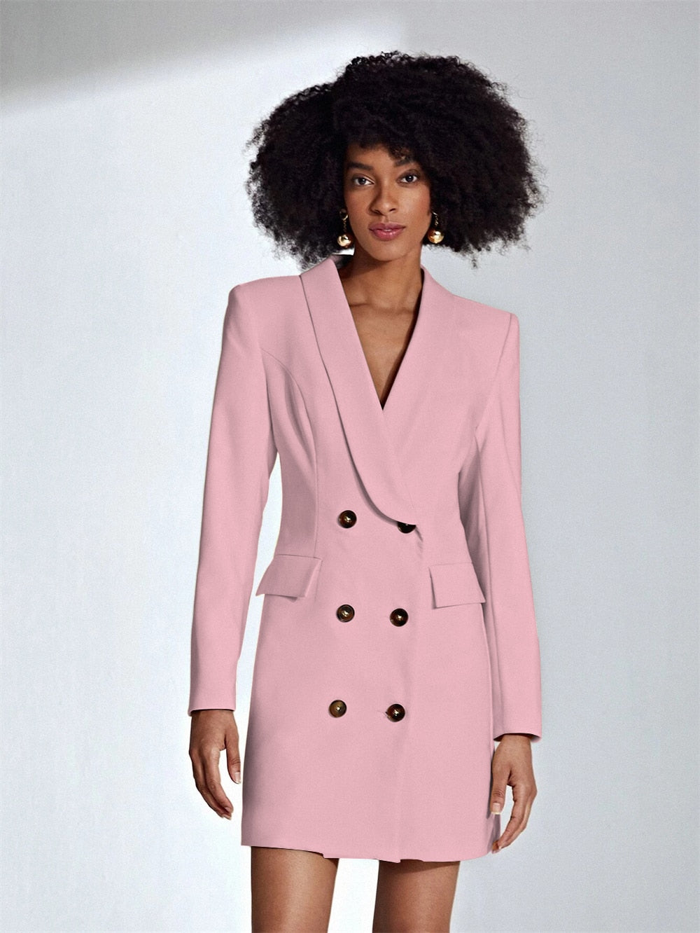 "Elegant Women's Double-Breasted Long Blazer: Lapel Coat for Fashionable Dressy Occasions, Proms, and Parties