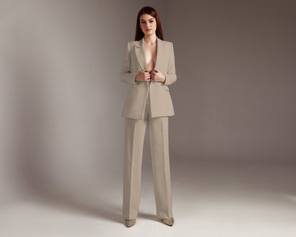 Bridal 2 Piece Suit for Courthouse/Town Hall Weddings: Wide-Leg Pants and Jacket Women's Wedding Pantsuit