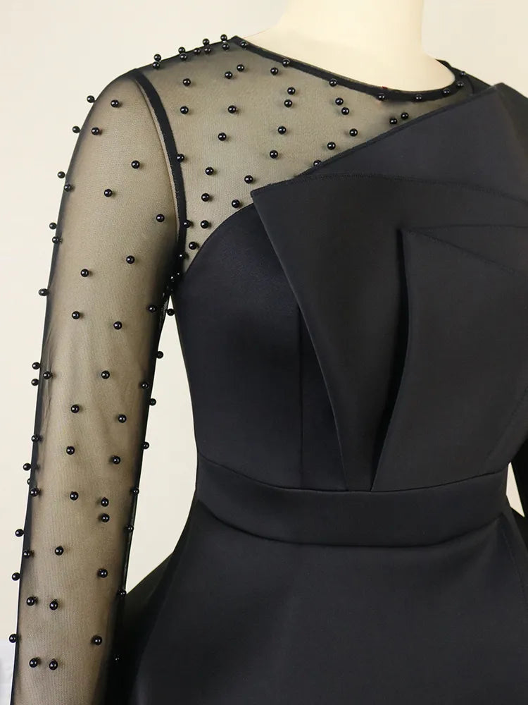Jumpsuit for Women Dressy Elegant Beaded Long Sleeve High Waisted Peplum Wide Leg Party Club Rompers 1 Piece Outfit Fall 2023