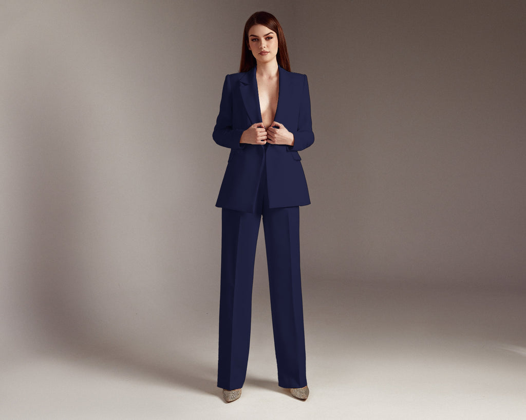 Bridal 2 Piece Suit for Courthouse/Town Hall Weddings: Wide-Leg Pants and Jacket Women's Wedding Pantsuit