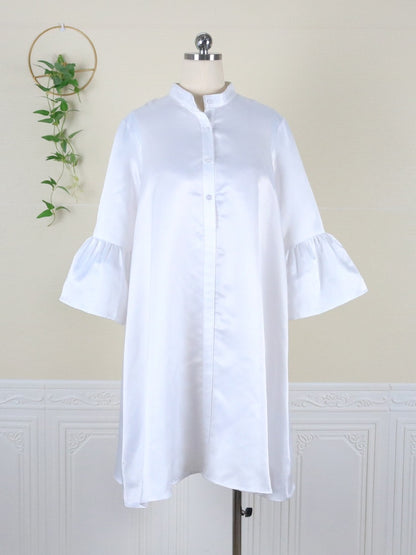 Women Loose Shirt Dress Puff Sleeves White Dresses Summer Autumn Fashion Casual Classy Holiday Robes Large Size 3XL Tunic 2023