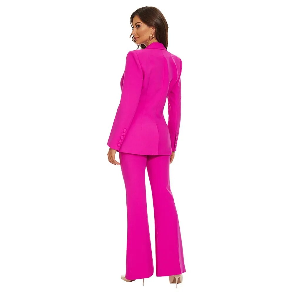Amandina Luxe Fuchsia Women's Two Piece Business Suit Set One Button Blazer and Pants
