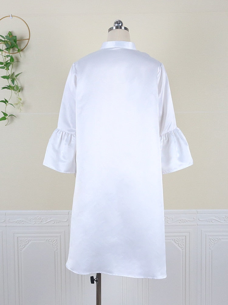 Women Loose Shirt Dress Puff Sleeves White Dresses Summer Autumn Fashion Casual Classy Holiday Robes Large Size 3XL Tunic 2023
