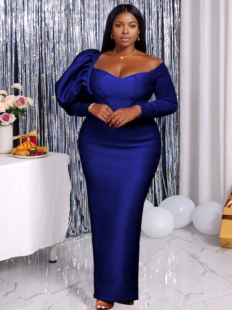 Plus Size Bodycon Dresses Long Sleeve Off Shoulder High Waist Evening Party Robes for Women Autumn Cocktail Event Gowns