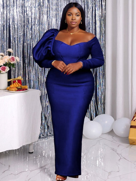 Plus Size Bodycon Dresses Long Sleeve Off Shoulder High Waist Evening Party Robes for Women Autumn Cocktail Event Gowns