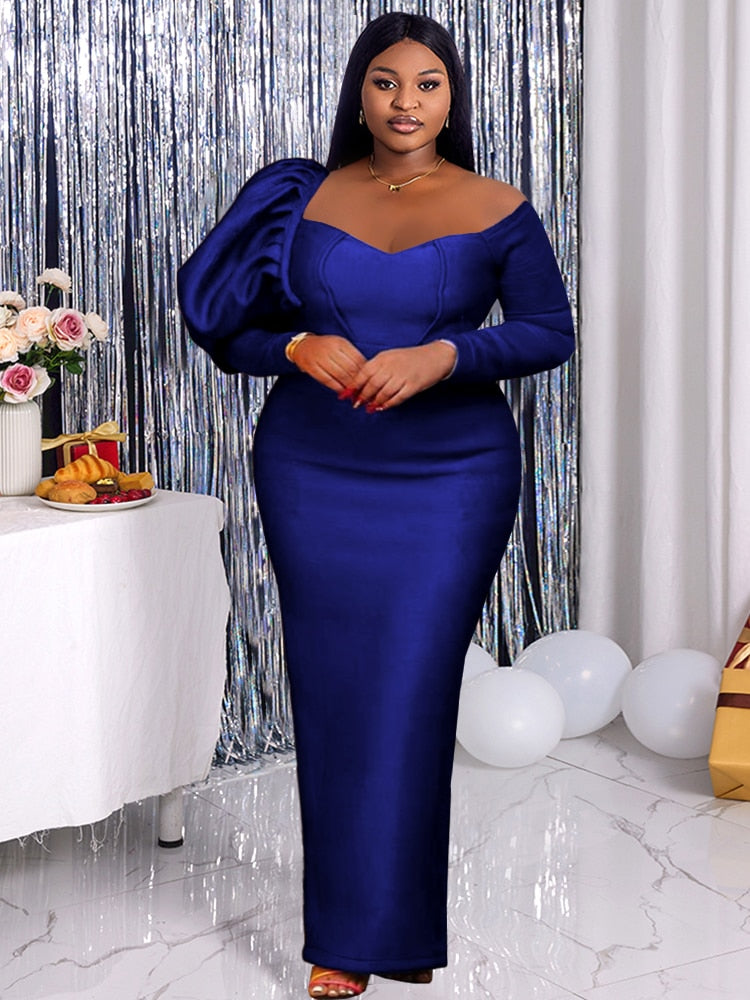 Plus Size Bodycon Dresses Long Sleeve Off Shoulder High Waist Evening Party Robes for Women Autumn Cocktail Event Gowns