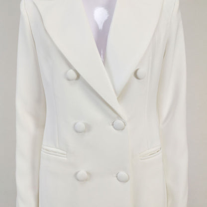 Women's Double-Breasted Blazer: Stylish Lapel Long Jacket for Formal Events, Proms, and Parties - Available in Vari