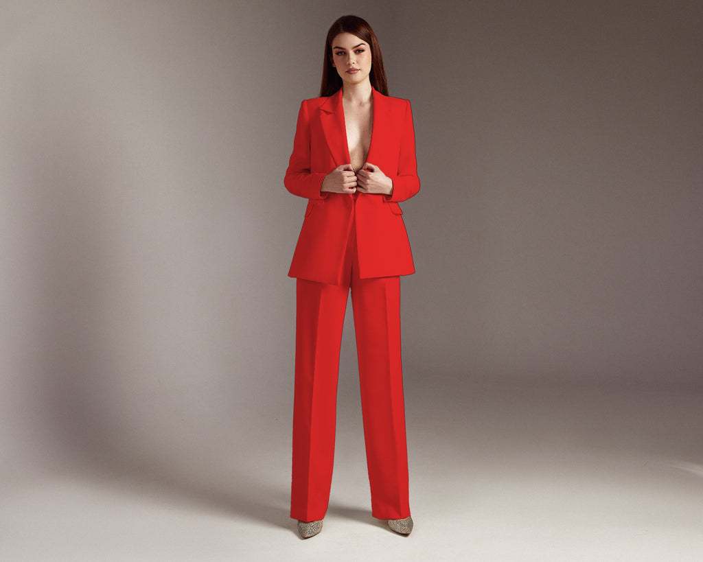 Bridal 2 Piece Suit for Courthouse/Town Hall Weddings: Wide-Leg Pants and Jacket Women's Wedding Pantsuit