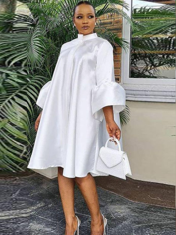 Women Loose Shirt Dress Puff Sleeves White Dresses Summer Autumn Fashion Casual Classy Holiday Robes Large Size 3XL Tunic 2023