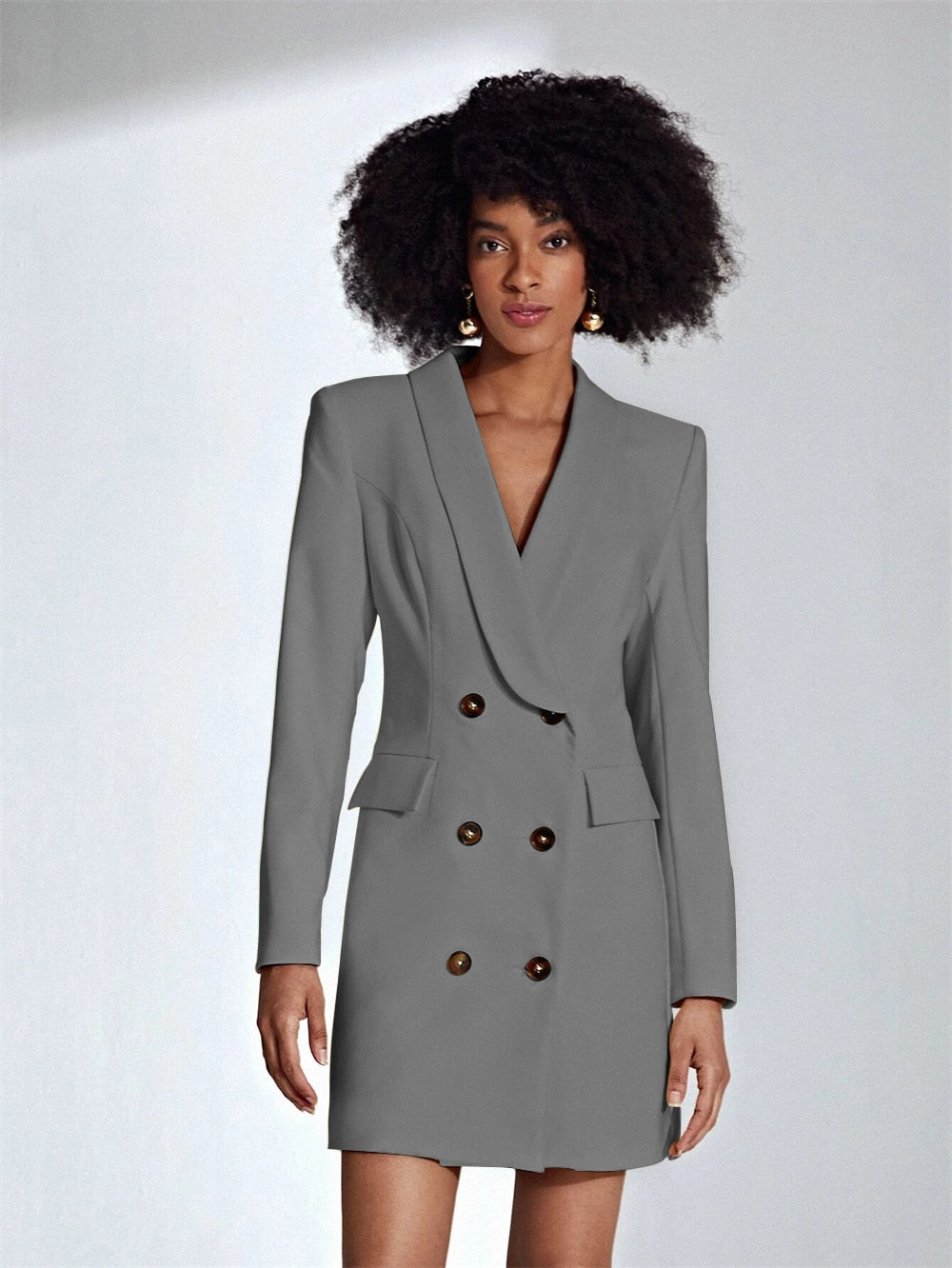 "Elegant Women's Double-Breasted Long Blazer: Lapel Coat for Fashionable Dressy Occasions, Proms, and Parties