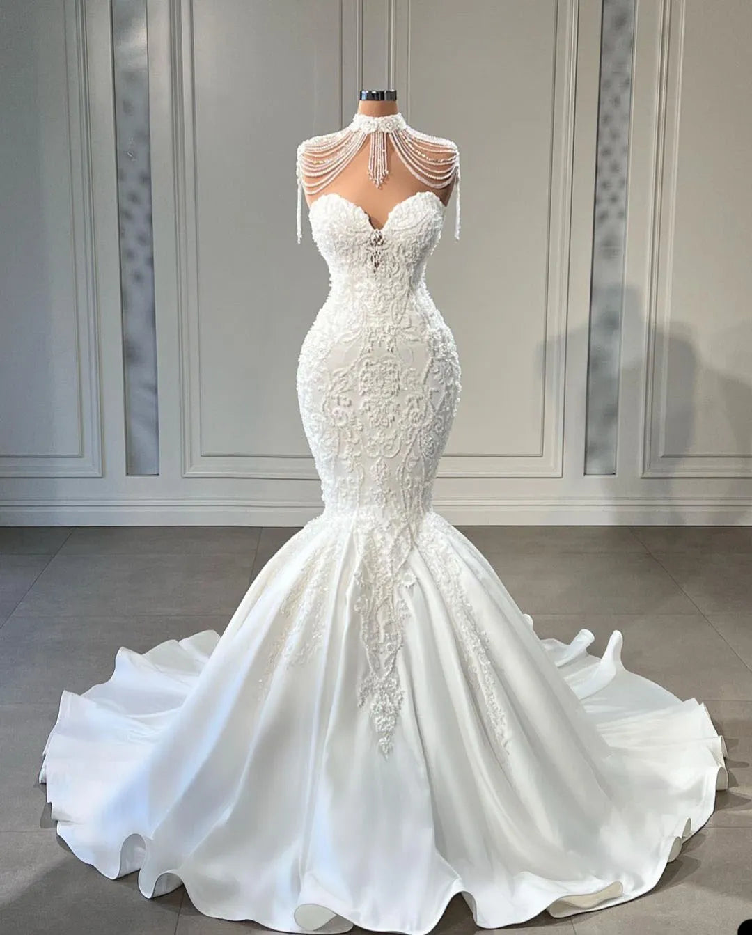 Modern Sweetheart Mermaid Wedding Dresses Lace Appliques Tassel Bridal Gowns Custom Made Beaded Trumpet Vestido de novia