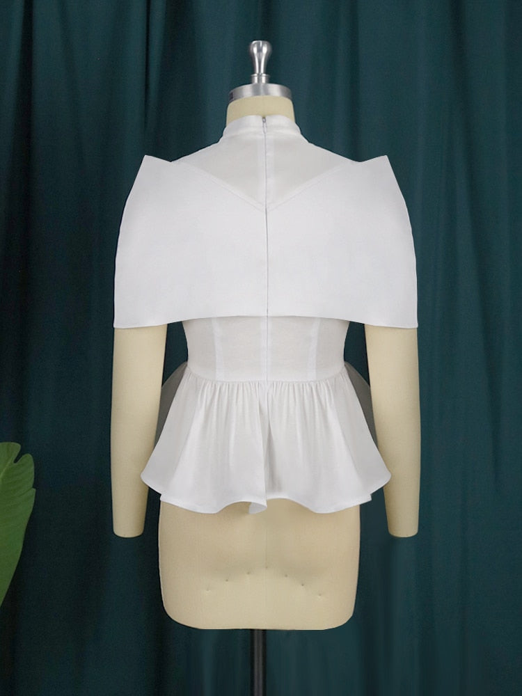 White Blouses for Wedding Patchwork Mesh See Through Peplum Party Tops Sexy Ruffles Event Elegant Female Shirt Summer