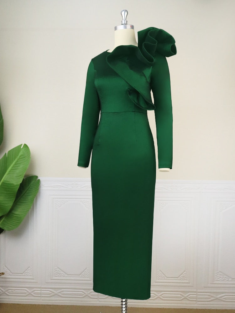 Plus Size Long Dress for Women Ruffles High Waist Dark Green dress Evening Birthday Wedding Party Event Ball Gowns Christmas