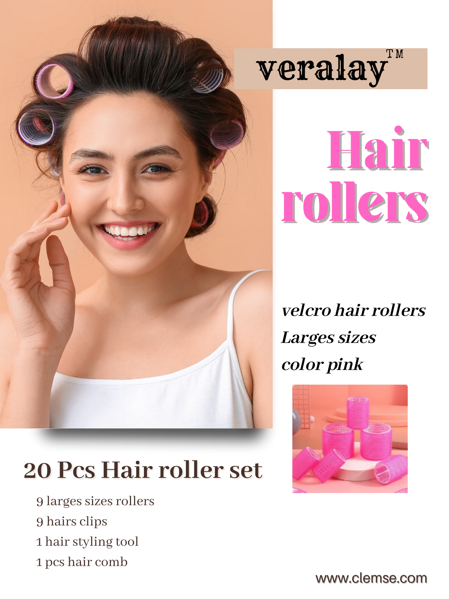 Velcro Rollers for Hair, 20Pcs Hair Rollers for Volume, Large Rollers Hair Curlers for Long Medium Short Thick Fine Thin Hair Bangs Self Grip Heatless Hair Curler 1 Size Hair Roller Set
