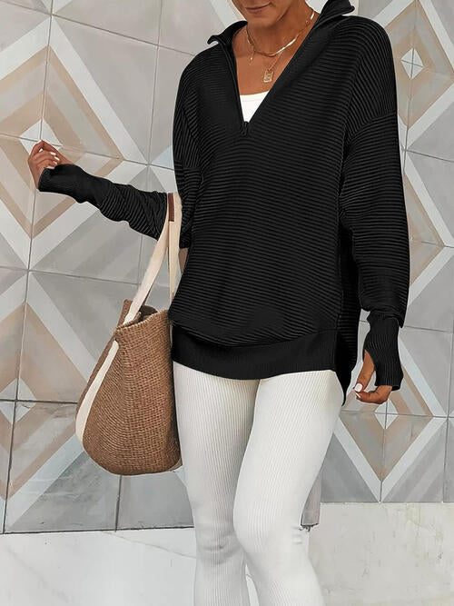 Half Zip Long Sleeve Knit Top