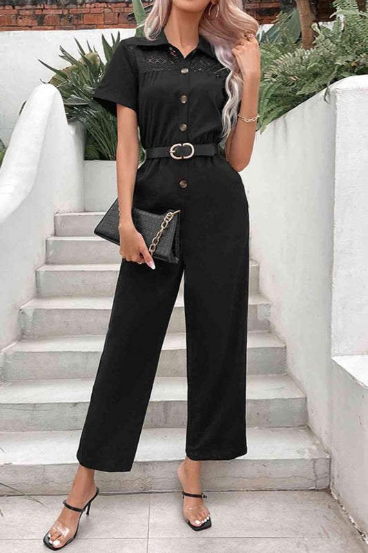 Collared Neck Short Sleeve Jumpsuit